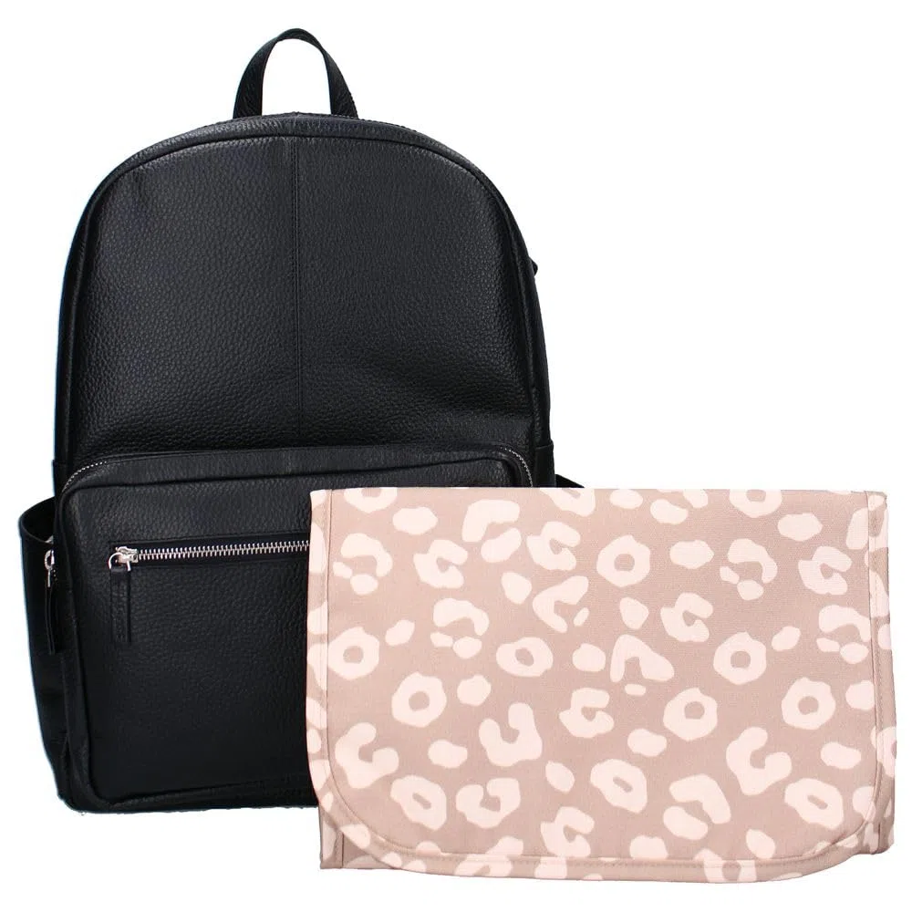 Vadobag Schwarzer Baby Wickel-Rucksack | Echt Leder | mit Wickelunterlage