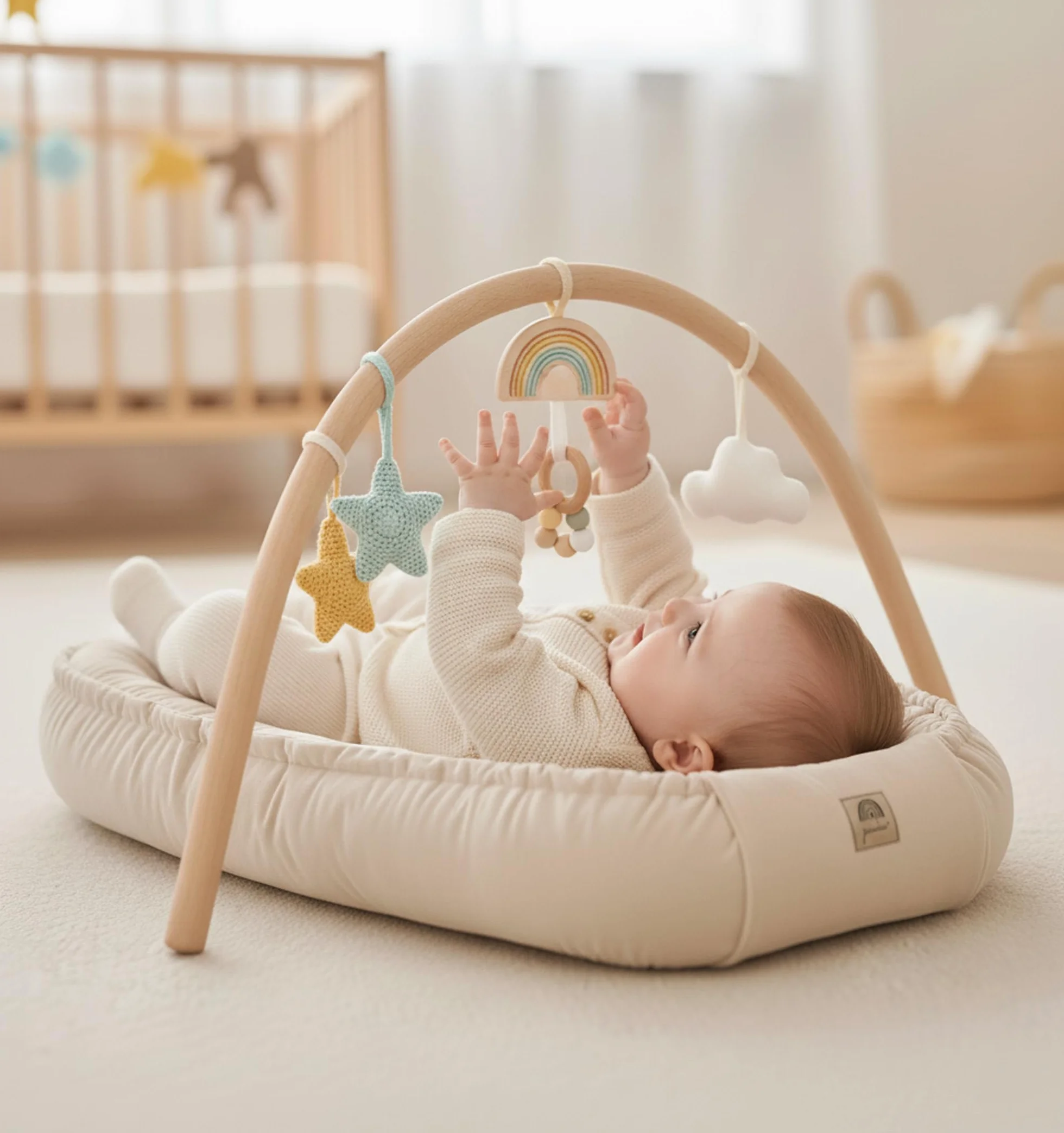 PIMKO Multifunktionale 2seitig Babynest Kuschelnest Kokon für Babys Nestchen antiallergischre Neugeborene Kokon 55 x 90cm Velvet - Beige mit Klappe