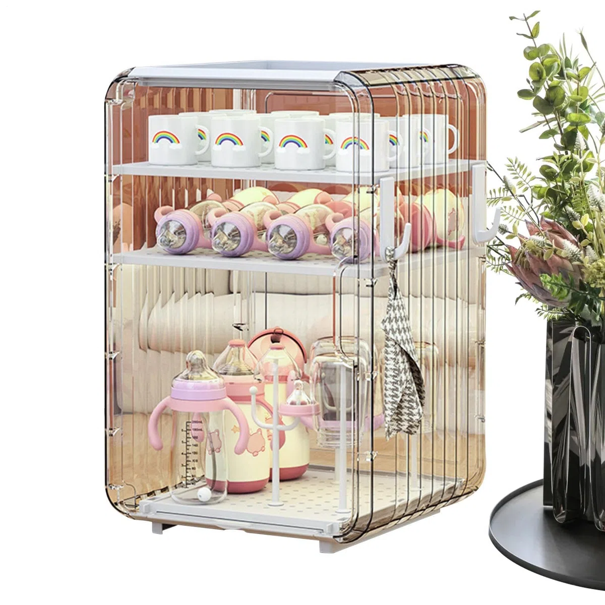 Babyflasche für Babyflaschen - Flaschenaufbewahrung | Organizer für Babybedarf | Große staubdichte Flasche mit Abdeckung für Kühlschrank Schlafzimmer Schlafsaal Badezimmerschrank p