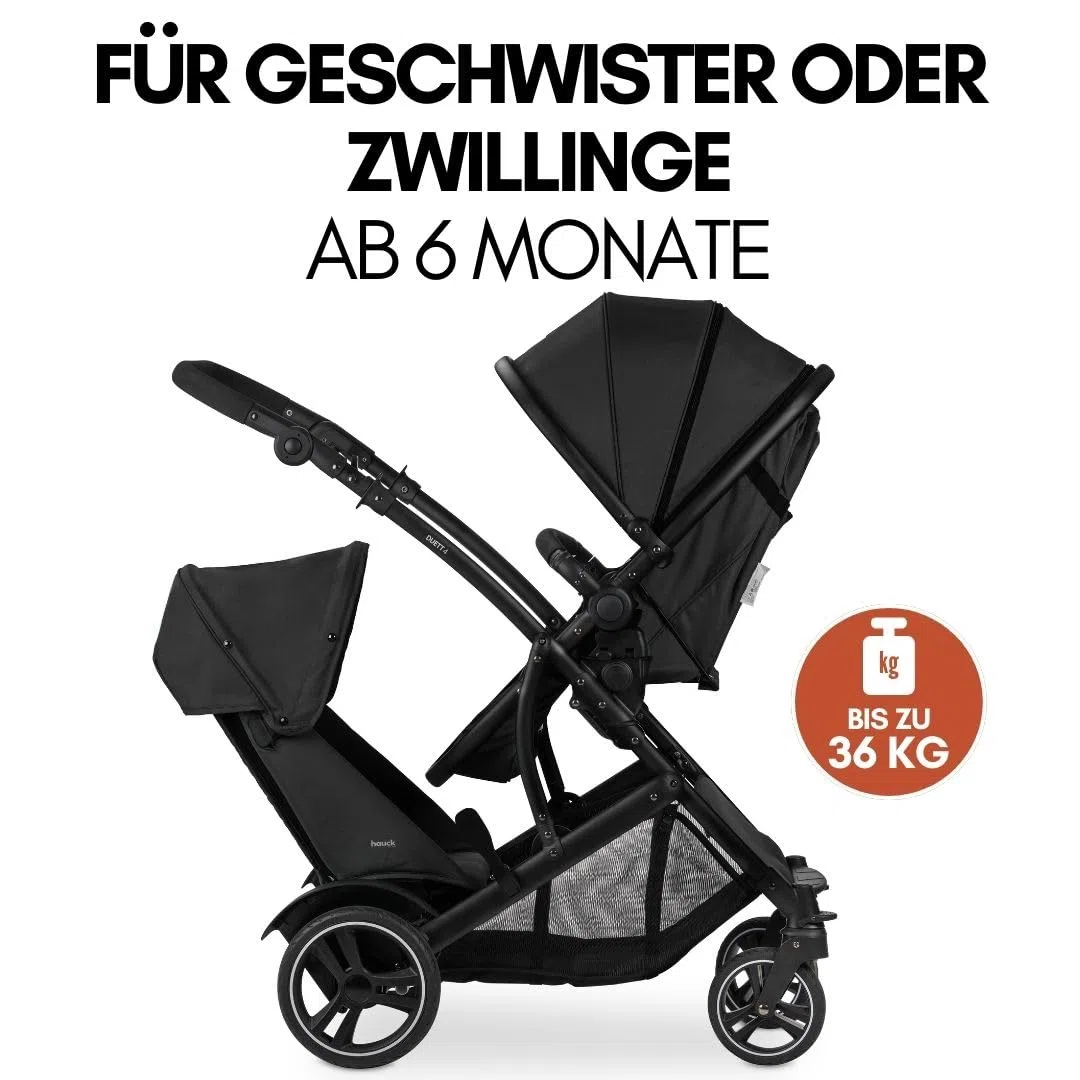 Hauck Duett 4 Geschwister Kinderwagen Buggy für 2 Kinder bis 36 kg Schwarz