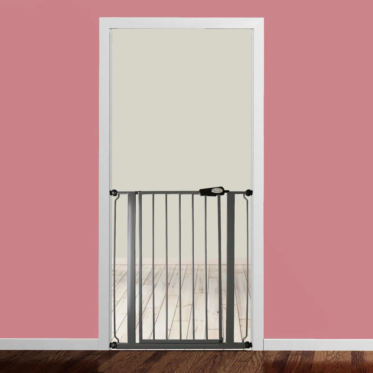 Bettacare Sicherheitsgitter für Kinder und Hunde, Schmal, 68.5cm - 75cm, Schiefergrau, Extra hohes Babygitter von 104cm Höhe, Schmales Druckmontage-Sicherheitsgitter für Treppen