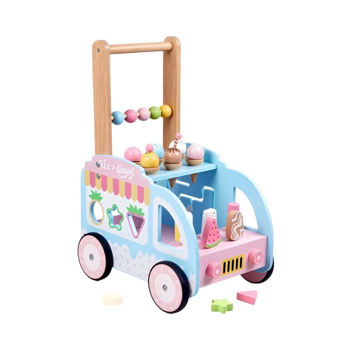 Children Lernlaufer Lauflernwagen Holz Interaktives Eiscreme-shop Motorikspiel mit Formsortierpanel für Kinder Lernen Fantasievolle Spielzeit Aktivitäten