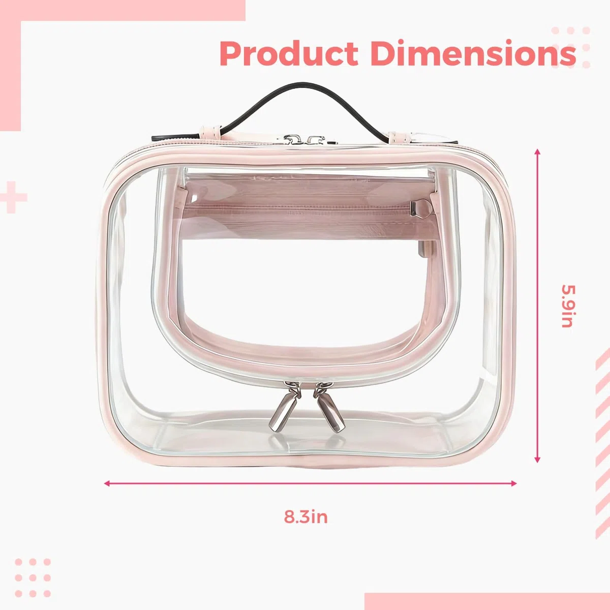 2 STK. TSA-zugelassene Kosmetiktasche, transparente Make-up-Tasche aus PVC, tragbare, wasserdichte Reisekosmetiktasche für Damen, Rosa, für Flugreisen und unterwegs