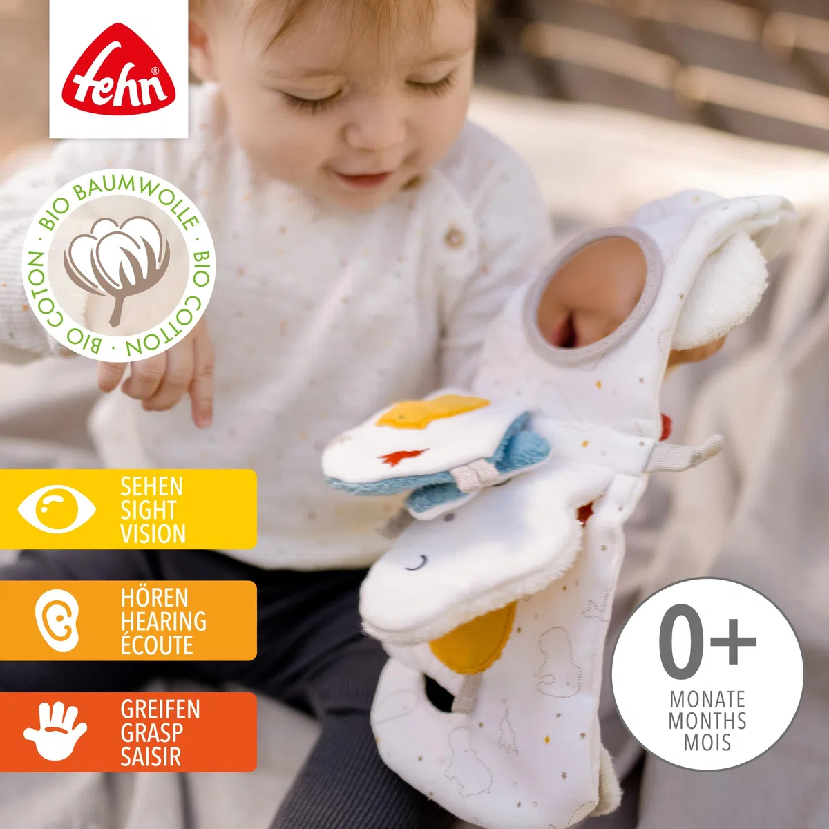 Sophie la Girafe – Sophie la Girafe Geschenkbox zur Geburt + Beißring & Fehn Soft Bilderbuch Elefant – Baby Fühlbuch mit Bio Baumwolle Stoff mit Tier Motiven