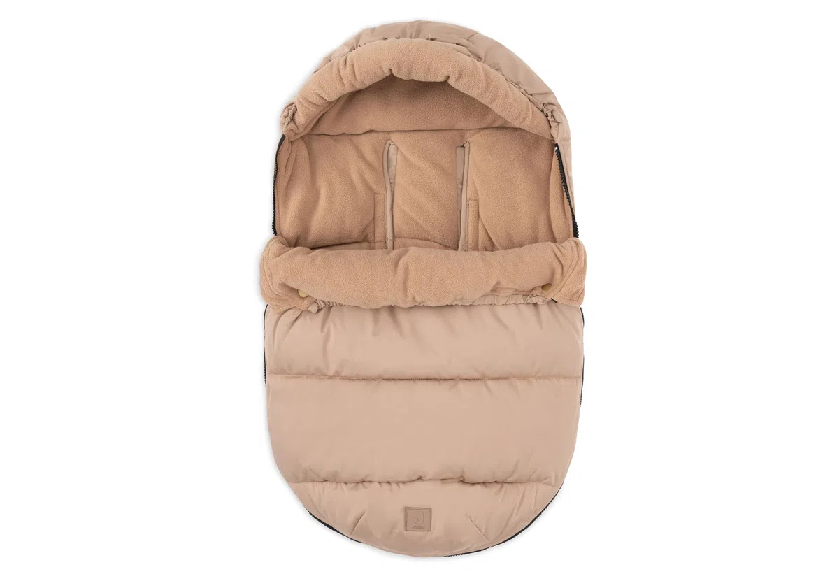 Jollein Fußsack Puffed - Biscuit - Für Babyschale Kinderautositz Gruppe 0+ und Kinderwagen - Für 3-Punkt- und 5-Punkt-Gurt