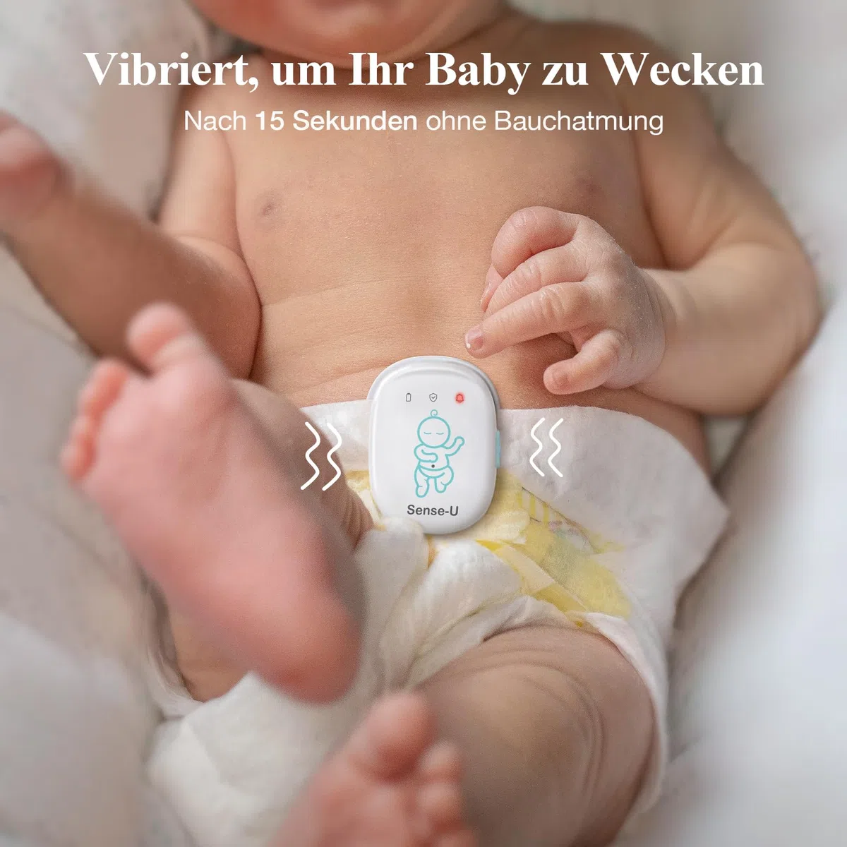Sense-U Baby Monitor 3 mit Kamera,Babyphone,das Sie bei Bauchbewegungen,Rollen,Temperaturen und Erkannten Bewegungen Benachrichtigt, mit Nachtsicht,2-Wege-Sprechfunktion und Großer Reichweite