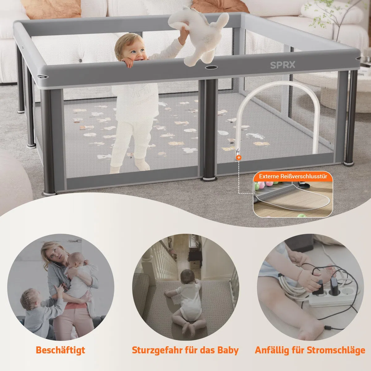 laufstall baby faltbar mit Matte,127x127,zusammenklappbarer Laufstall für Babys und Kleinkinder,Sicherheitslaufstall für Kinder im Innen-und Außenbereich,tragbarer Reiselaufstall und 30 Ozeanbällen