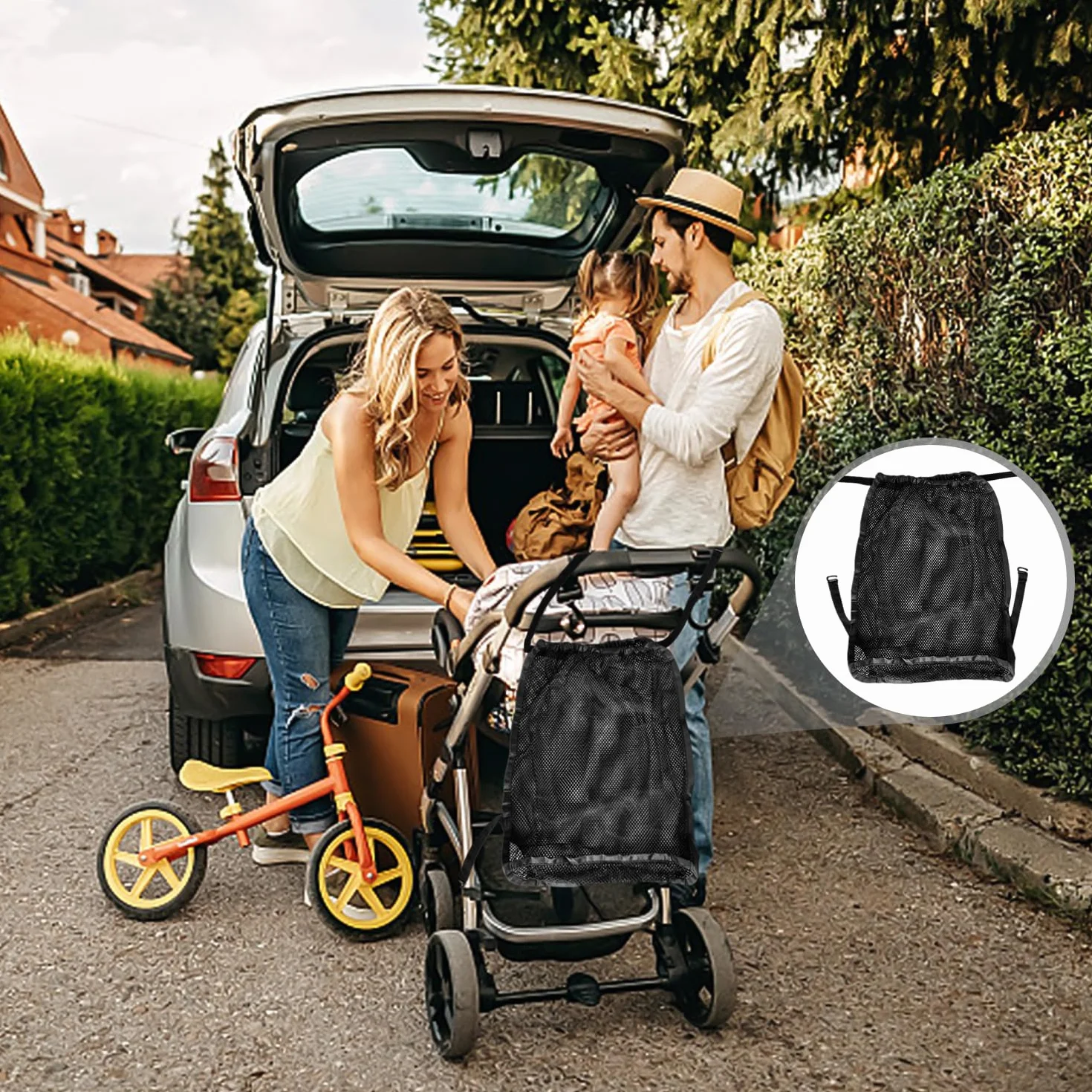 2 Stück Kinderwagennetz, Kinderwagen-Einkaufsnetz, Tragbares Autonetz, Mesh-Einkaufsnetz, Kinderwagen-Zubehör