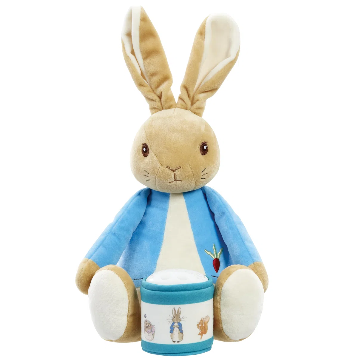 Rainbow Designs Bedtime Cuddles with Peter Rabbit – Klassisches Plüschtier mit Sternenhimmel, projizierender Nachtlicht-Laterne und Wiegenlied-Geräuschen