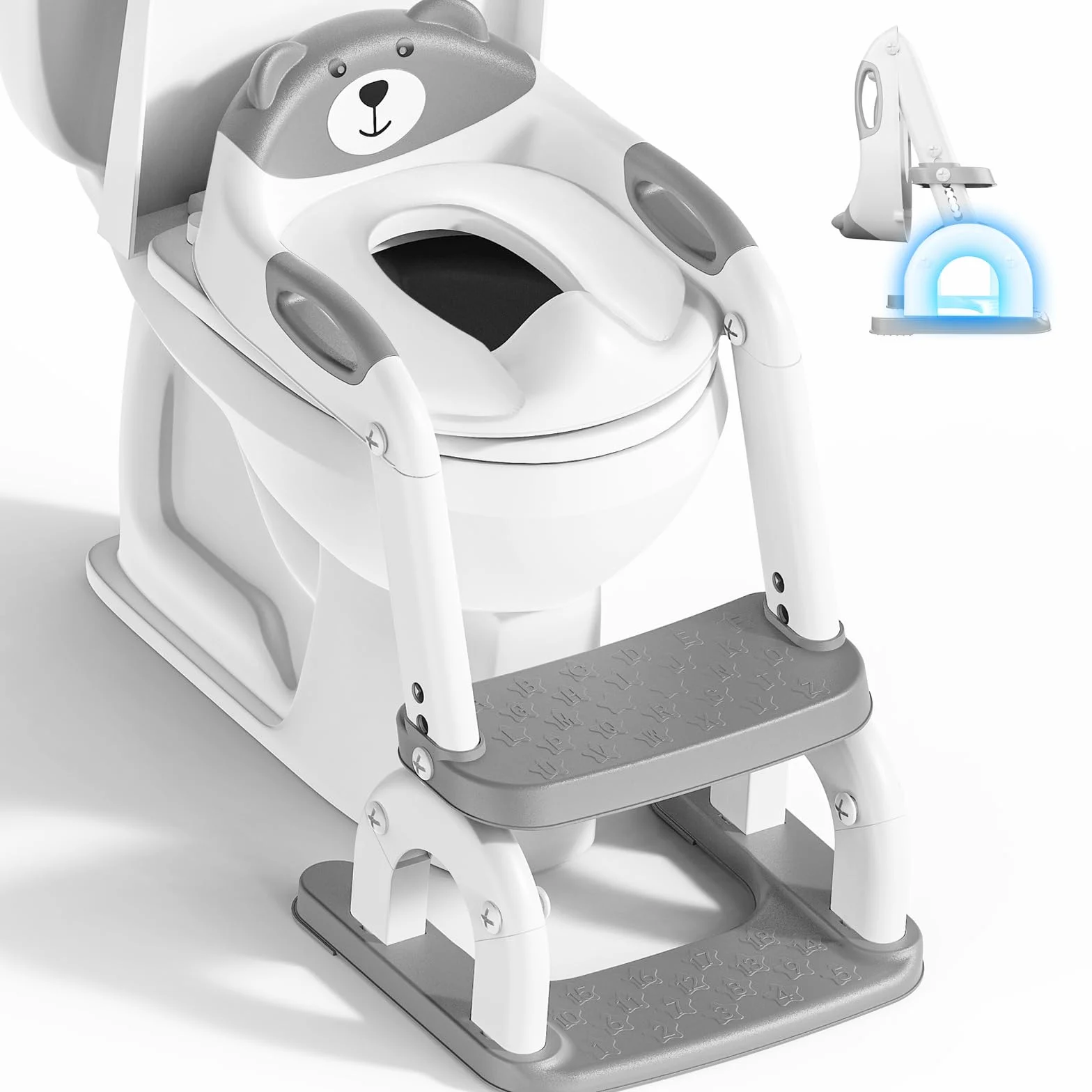 Toilettensitz Kinder mit Treppe, Upgraded WC Aufsatz für Kinder für Jungen und Mädchen, 2-in-1 Toilettentrainer mit Treppe, Höhenverstellbar Bequemer Sicherer Toilettensitze, Tritthocker für Kinder