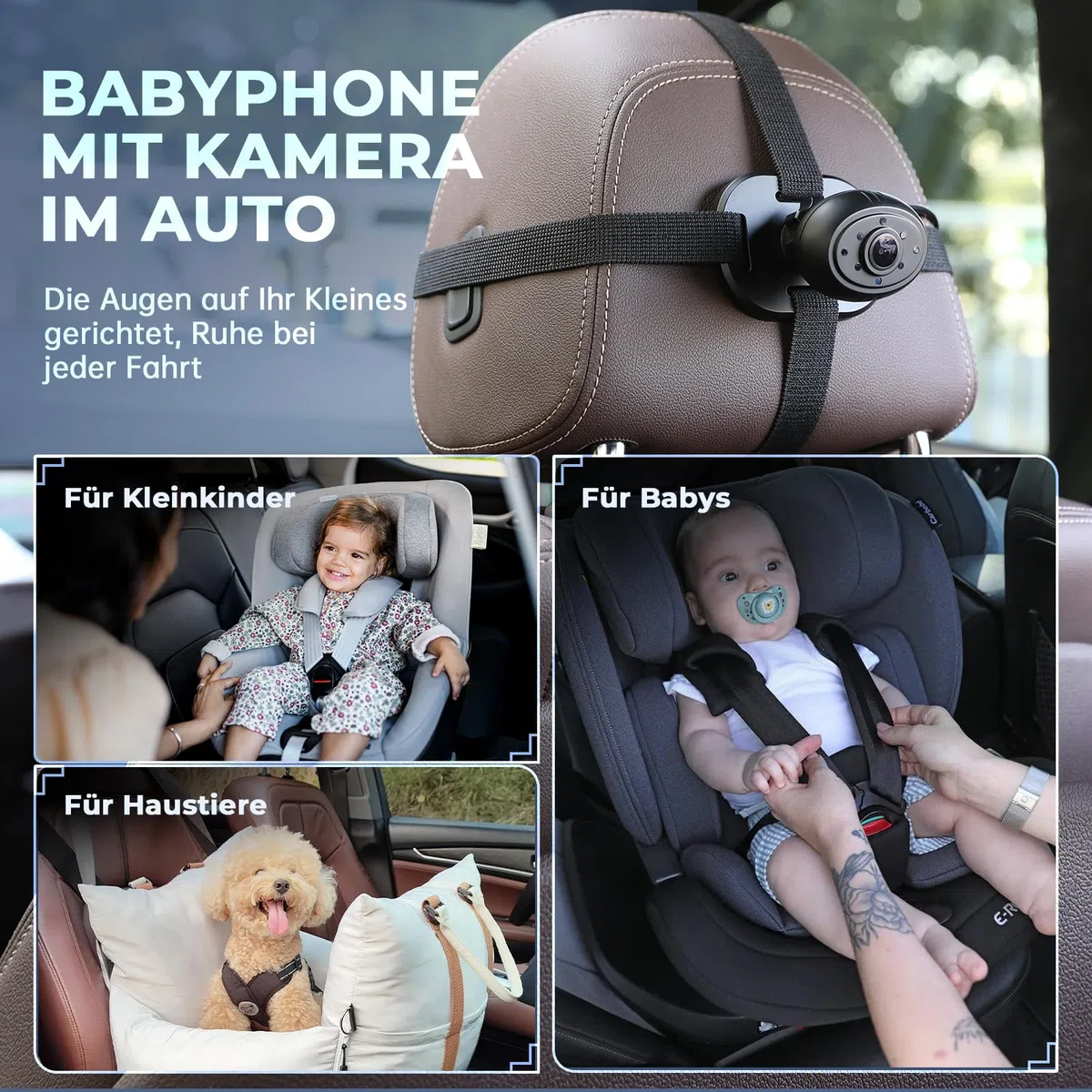 GEARMONSTER Baby Auto Kamera HD 1080P, 4,3'' Rücksitzkamera mit Monitor, 64GB TF Karte, USB Plug-and-Play, Autospiegelkamera Nachtsicht Auto Spiegel Display klare Sicht für den Rücksitz