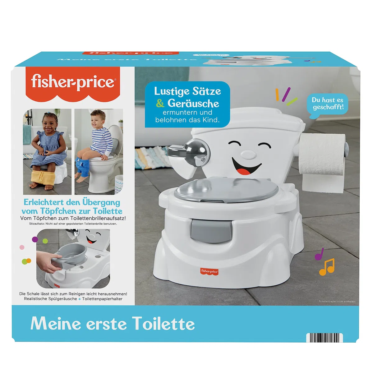 Fisher-Price Meine erste Toilette, Töpfchen für Babys, deutsche Version, interaktives Toiletten Training, mit Musik und Geräuschen, Baby Topf, ab 1 Jahr HJC38