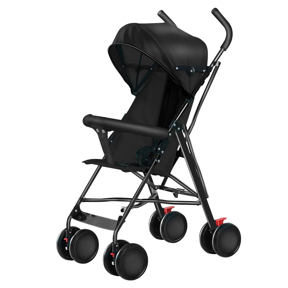Kinderwagen, leicht und kompakt, von 0 Monaten bis 4 Jahren, maximale Tragfähigkeit von 25 kg, zusammenklappbarer Kinderwagen, neigbare Rückenlehne, automatische Faltung in 1 Schritt, CanopyD-Schwarz