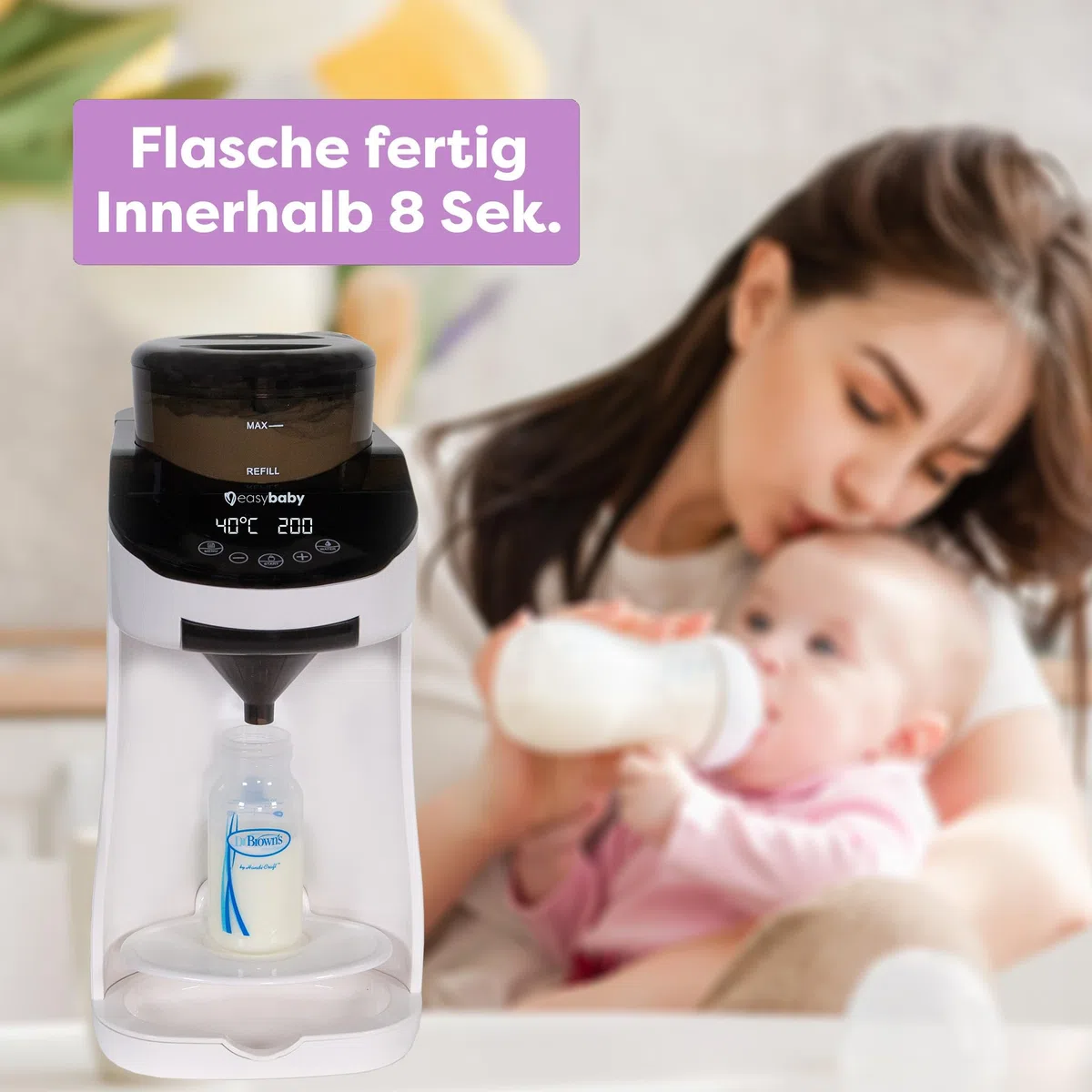 Easybaby Milk Maker - Automatischer Flaschenzubereiter - die Perfekte Babyflasche auf Knopfdruck, Flaschenwärmer, Bedienung mit dem Smartphone