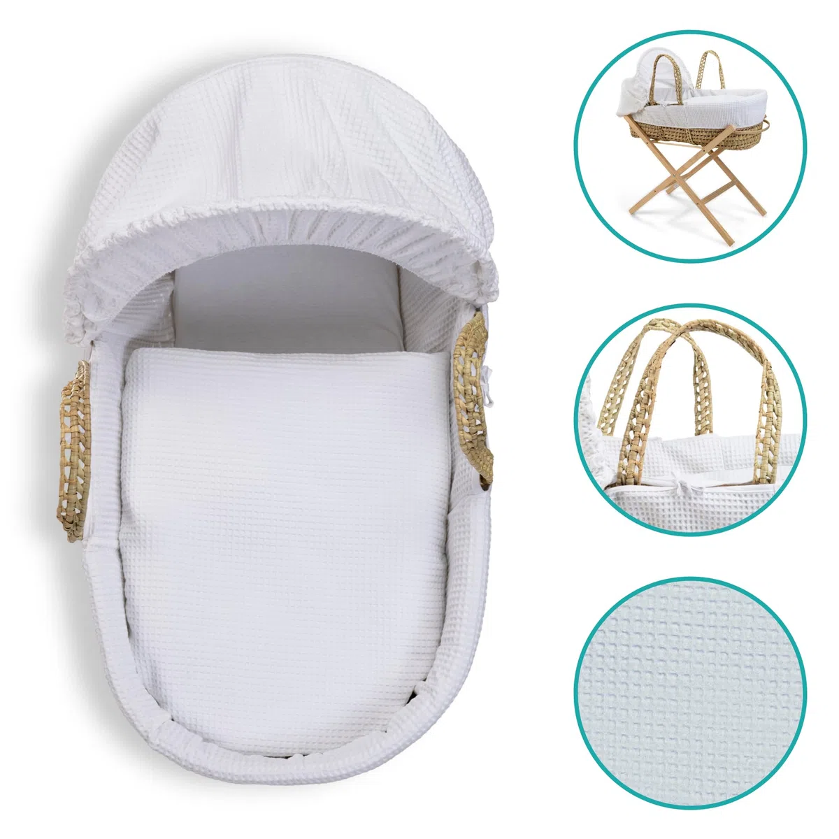 Clair de Lune Babykorb mit Waffelpalme, 75 x 28 cm, Weiß