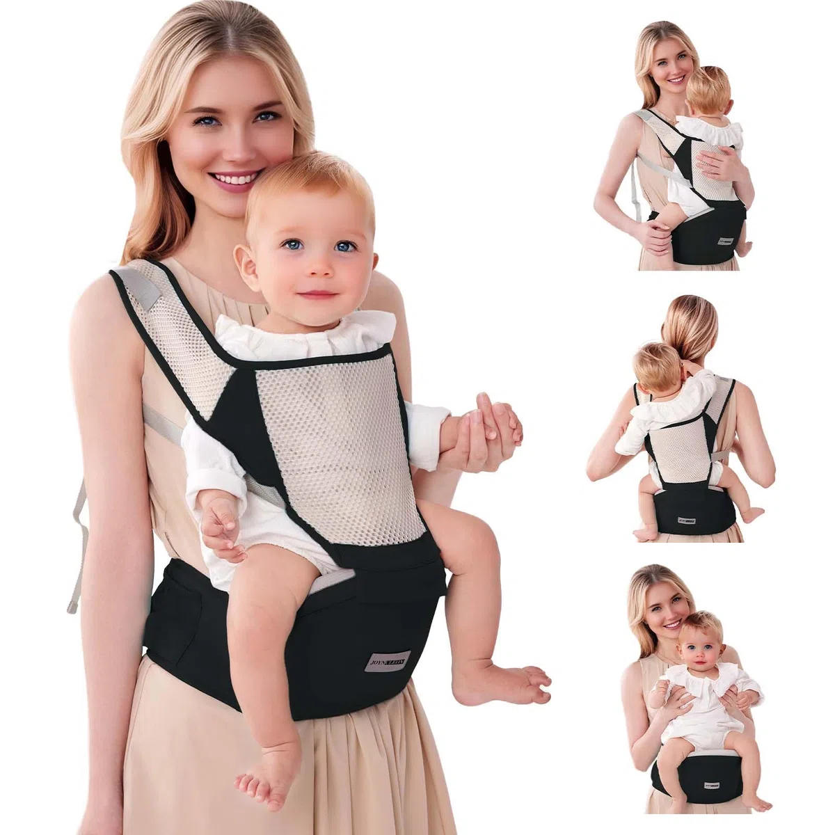 Ergonomische Babytrage mit Verstellbarem Gurt - 6-in-1 Neugeborenen-Kleinkind-Tragetuch, Atmungsaktive Mesh-Babytrage für Sommer, Kompakt für Reisen & Outdoor-Abenteuer (Schwarz)
