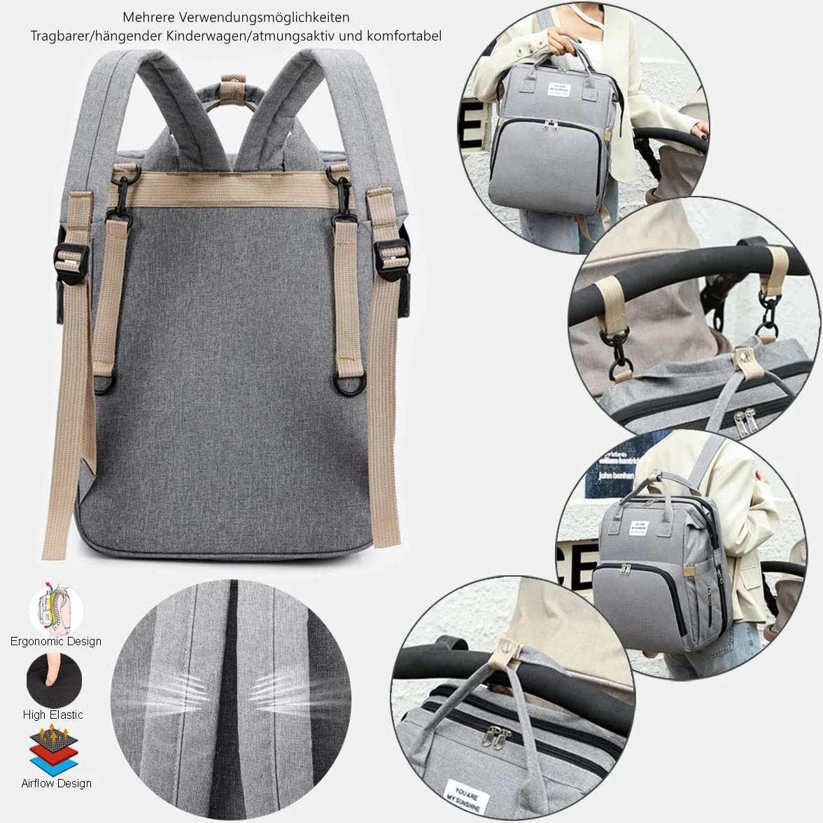 Baby Wickeltasche Rucksack,Diaper Backpack,Babytasche Reiserucksack mit Wickelauflage,Multifunktional Wasserabweisend Große Kapazität Wickelrucksack,Große, für Mama