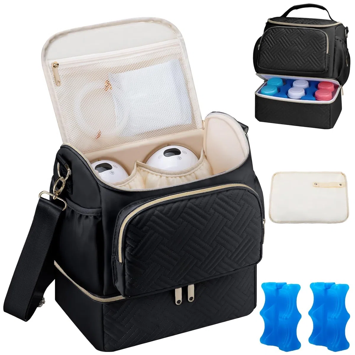 Tragbare Milchpumpentasche mit Kühlfach, kompatibel mit Willow/Elvie/Medela/Momcozy M5/S12 Pro, Muttermilchkühler, Reisetasche mit Eisbeutel & Matte, Pumptaschen für die Arbeit
