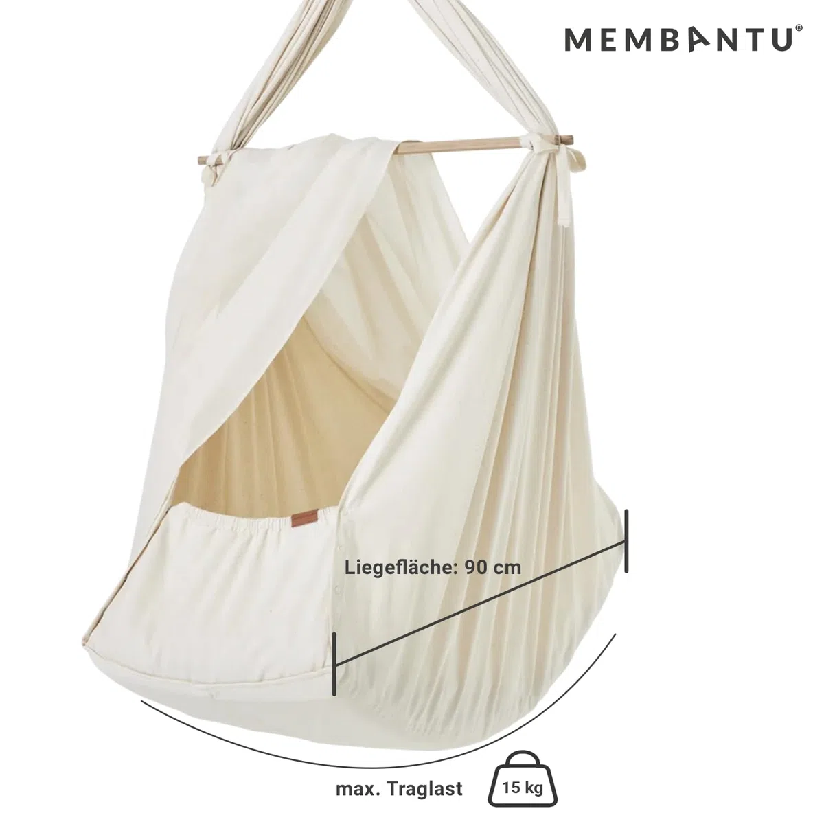 Federwiege Baby inkl. Feder - Baby-Wiege aus Bio-Baumwolle - Baby-Hängematte mit Deckenaufhängung - Baby-Hängewiege Plus Matratze und Baldachin - Baby-Hammock bis max. 15kg - Natur