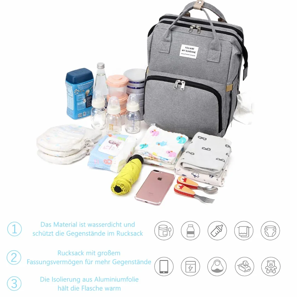 Baby Wickeltasche Rucksack,Diaper Backpack,Babytasche Reiserucksack mit Wickelauflage,Multifunktional Wasserabweisend Große Kapazität Wickelrucksack,Große, für Mama