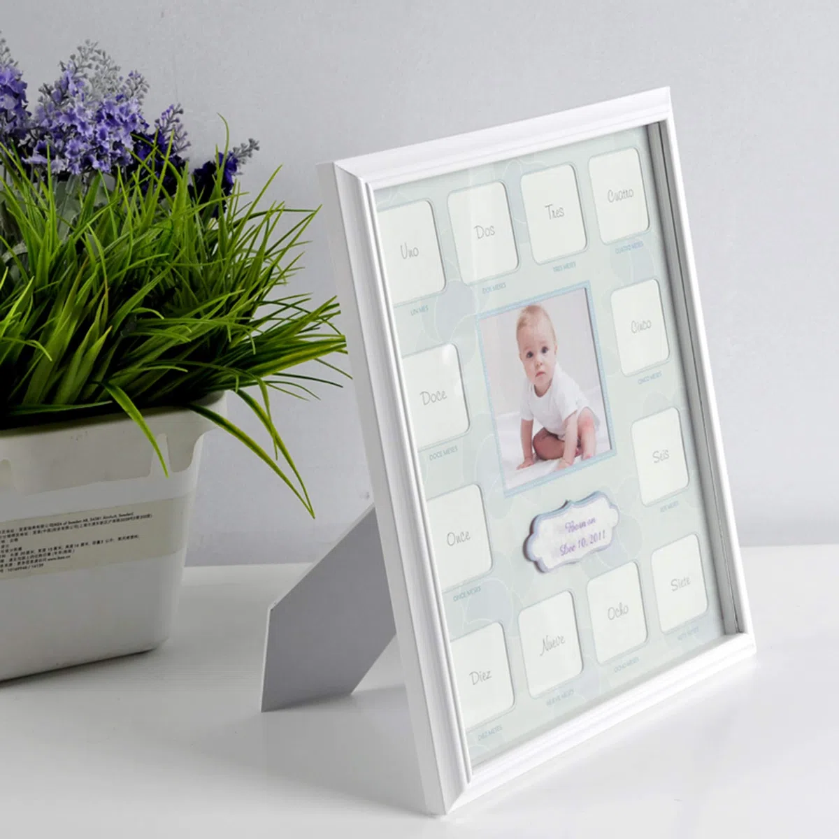 KMAKII Bilderrahmen mit Aufschrift "Baby 's First 12 Monat", Geschenk für werdende Mütter oder werdende Eltern, Weiß