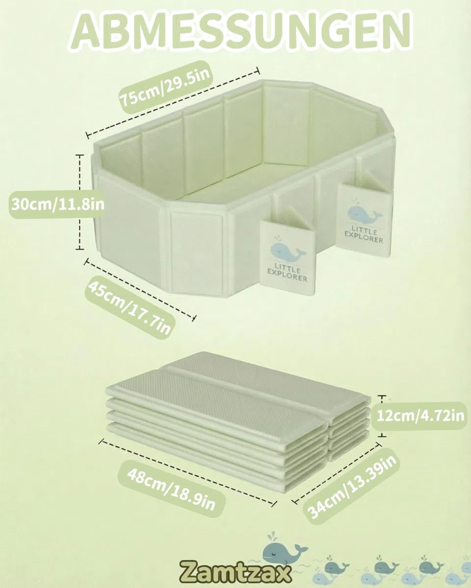 Faltbare Babybadewanne für Babys & Kleinkinder von 0–6 Jahren, Klappbare Kinderbadewanne für Bad & Dusche, Mit 4 Stabilen Standfüßen und Ablauf, Platzsparend & Leicht (Grün)
