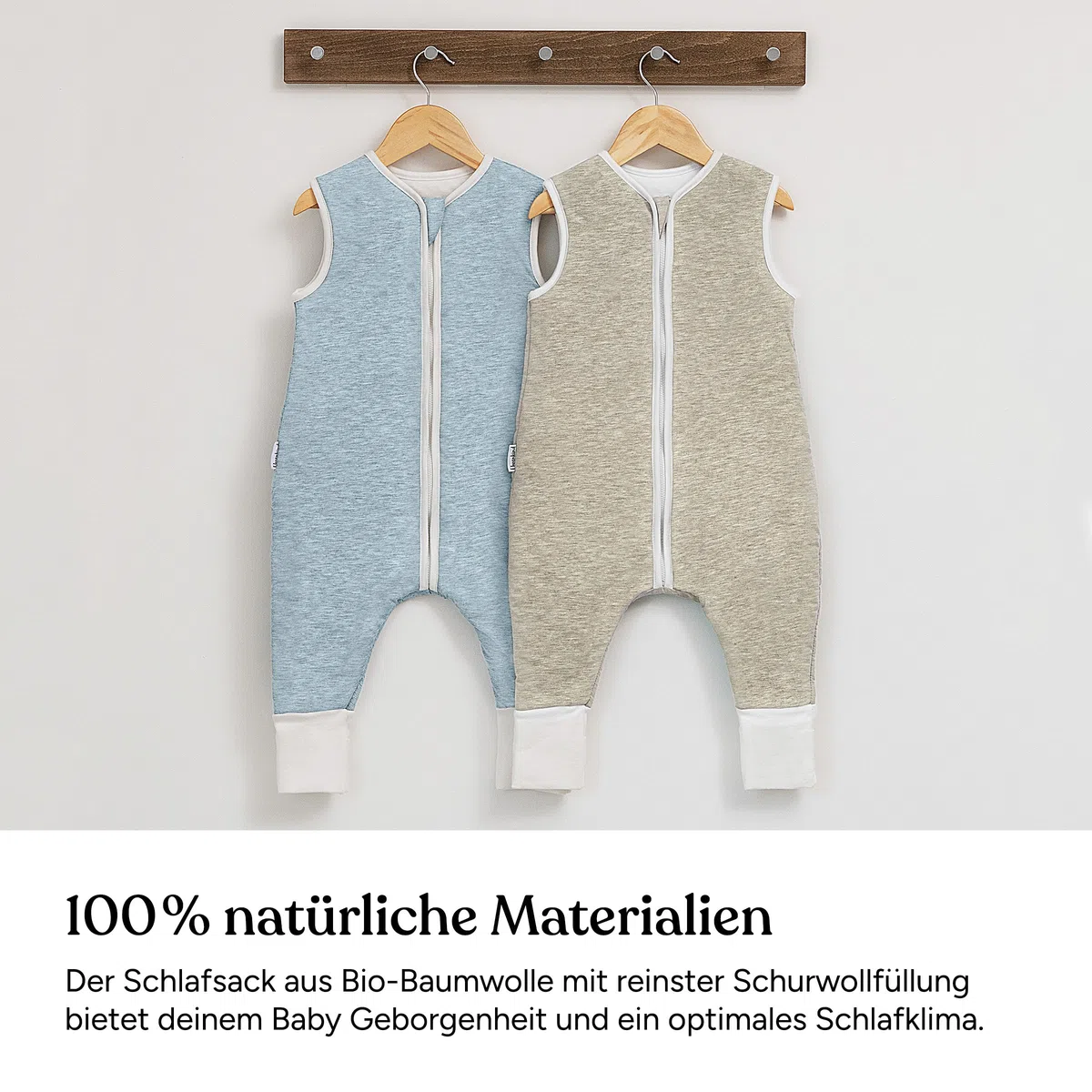 Ehrenkind® Ganzjahres-Schlafsack mit Füßen Wollfüllung | 100% Bio-Baumwolle mit 100% Wolle Füllung Baby-Schlafsack | OEKO-TEX | Hellgrau Melange 100