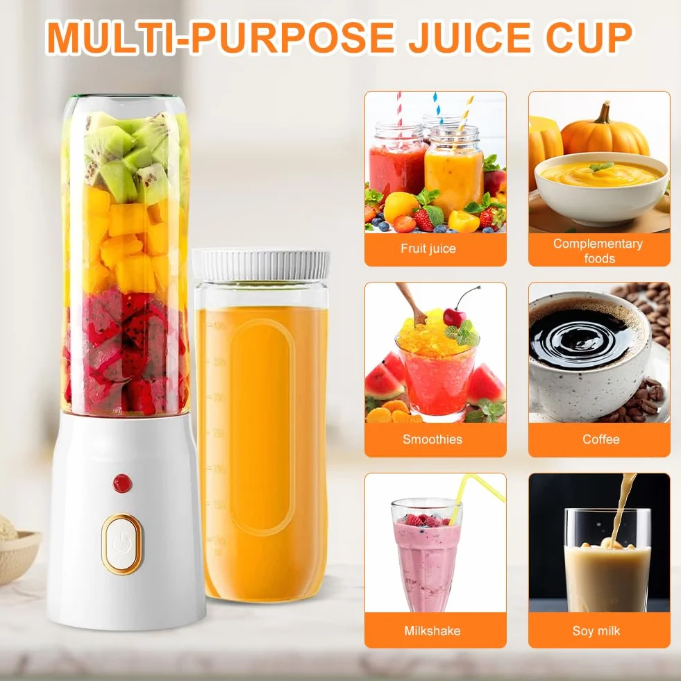 Tragbarer Mixer Smoothie Maker to go, 500ml Portable Blender Mixer mit 10-Klingen, Tragbarer saftmixer mit Mini Beikostbecher mit deckel USB Wiederaufladbarer für Saft Shake Smoothie und Babynahrung