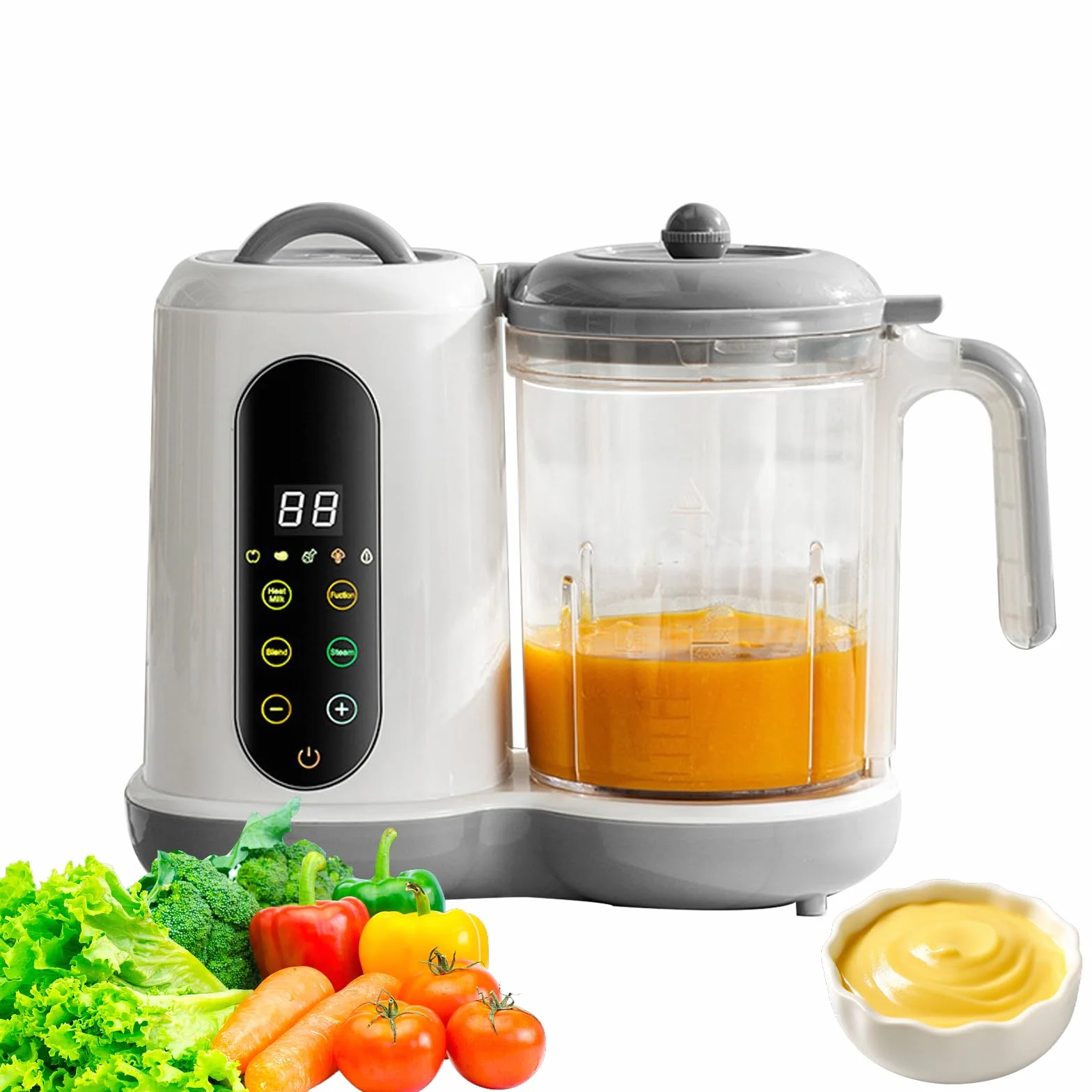 Babynahrungszubereiter, Multifunktions Baby Food Maker mit Dämpfen, Mixen & Erwärmen, Babybrei Zubereiter mit 4 Kochvoreinstellungen Dampfgarer und Mixer für Babynahrung