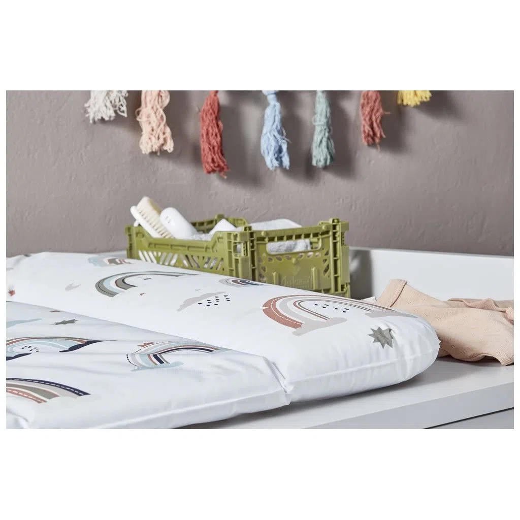 Rotho Babydesign Wickelauflage Breit (85 x 72 cm) - wickelauflage - wickeltischauflage - abwaschbar - wickelmatte - wasserdicht - Motiv Boho Rainbow