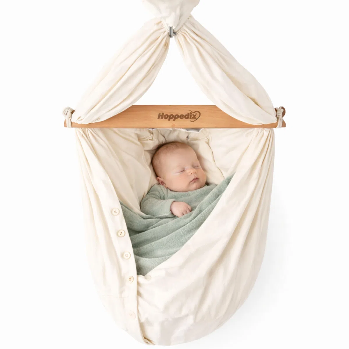 Hoppediz Baby Federwiege | Aus Baumwolle mit Schafswoll-Matratze, beruhigendes Wiegen, bis 15 kg