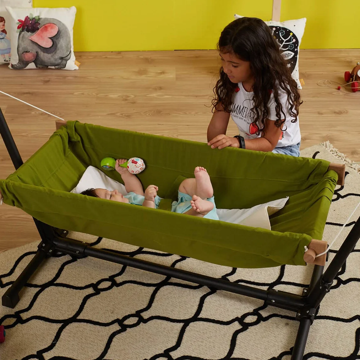 Baby Hammock with Stand Cradle 100% Cotton Cribs Travel Baby Hammock Wooden Swing with Stand
