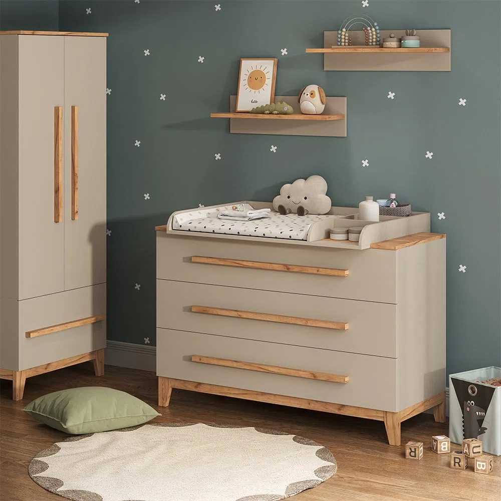 VitaliSpa Wickelkommode Malia Cashmere/Artisan 133.2 x 98 cm 3 Schubladen abnehmbarer Wickelaufsatz