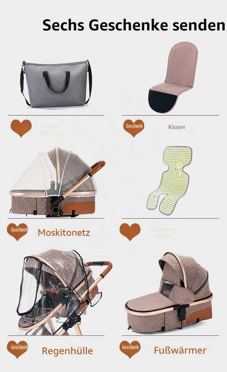YAZOCO kinderwagen 3 in 1, Zusammenklappbar kinderwagen mit Wickeltasche,Komplettset Becherhalter,Moskitonetz, Fußabdeckung,Sitzzubehör (4 grau)