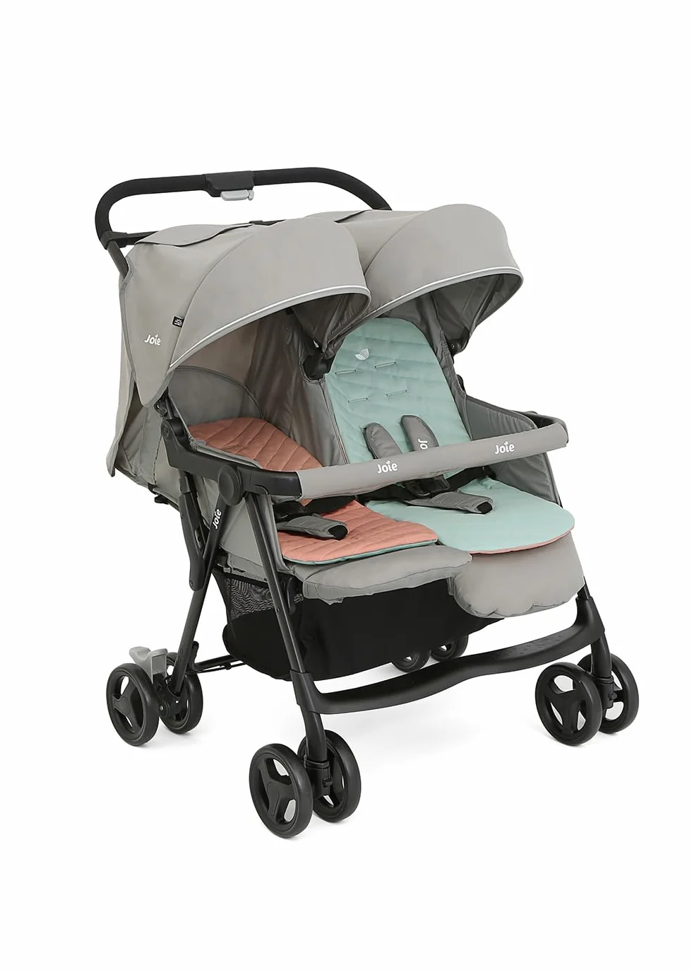 Joie Aire Twin Nectar und Mineral Kinderwagen - Zwillingskinderwagen - Aluminiumgestell - Geeignet ab Geburt - 15 kg - Dark Pewter