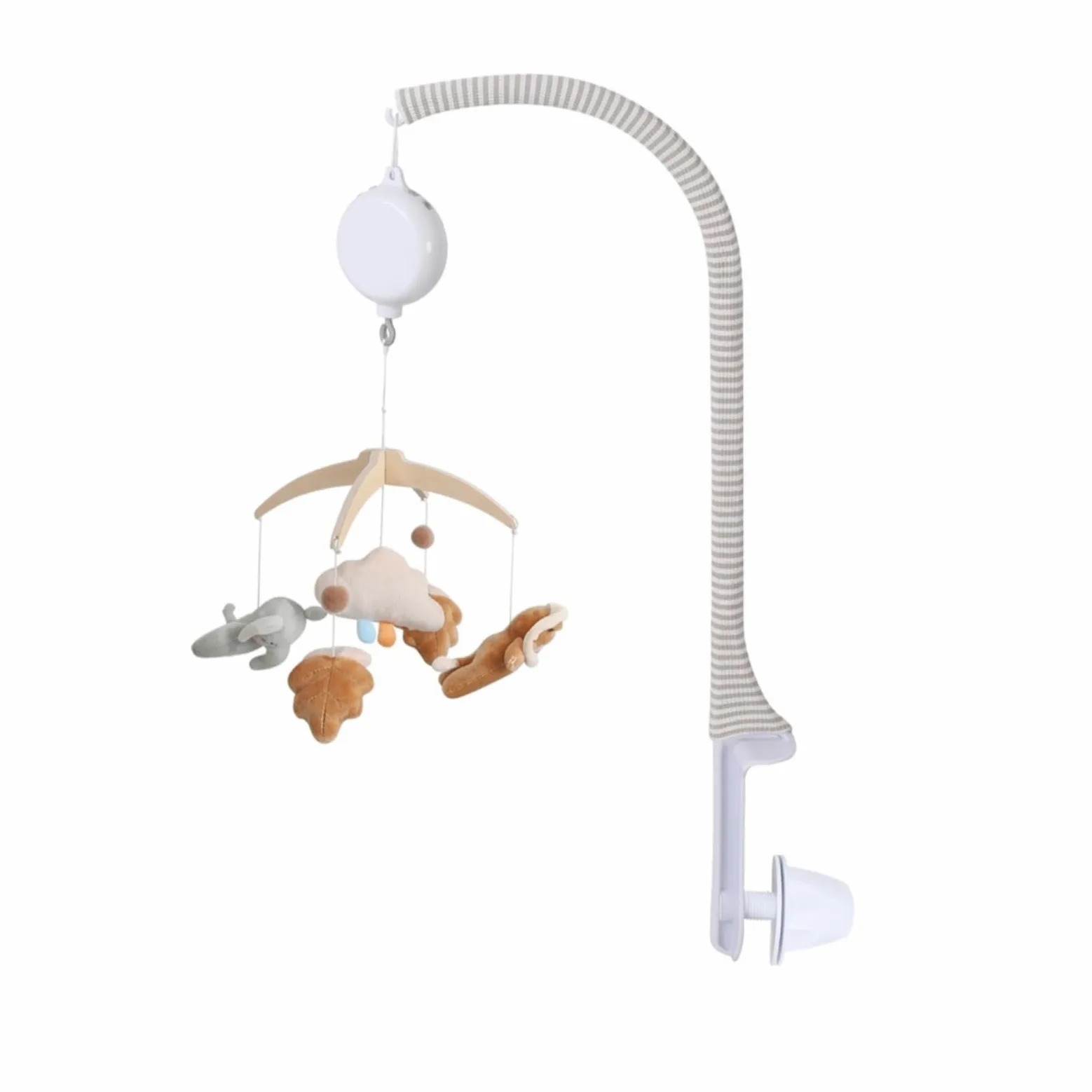 Qianly Mobile-Halterung mit Klemme klemmbar Mobile-Halterung mit Stange gebogen Mobilestange für Kinderzimmer, Kristallflausch-Elefant Mit Kunststoffhalterung-Set