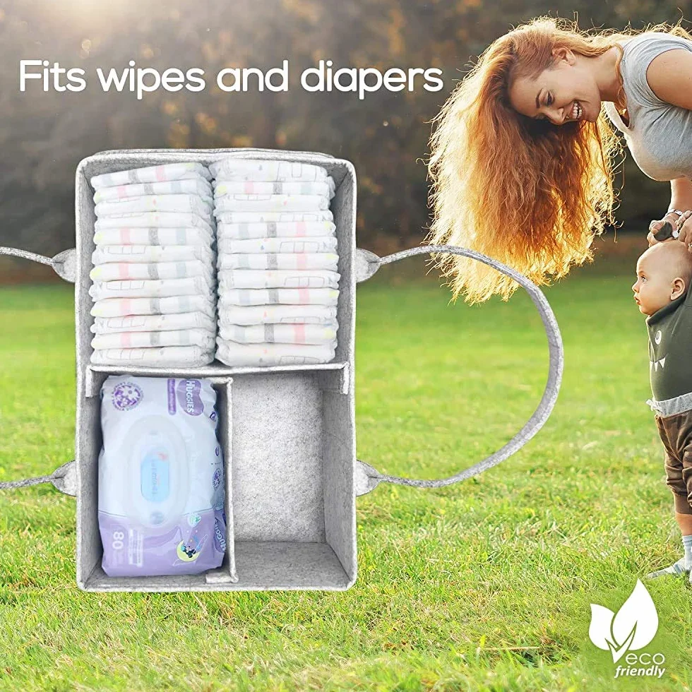 Windel Organizer, tragbare Wickeltasche Filz Baby Windel Organizer mit austauschbaren Fächern für Wickeltisch, Beißring, Windel, Lätzchen, Dusche Geschenkkorb