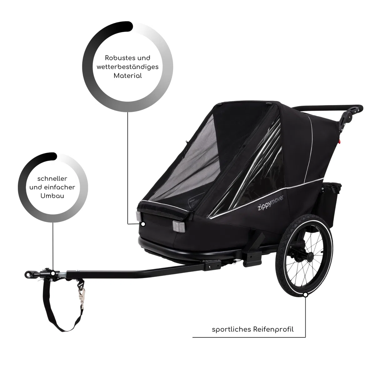 Sportlicher Kinderfahrradanhänger Einsitzer 1 Kind 3in1 Set Buggy Jogger Kinderwagen