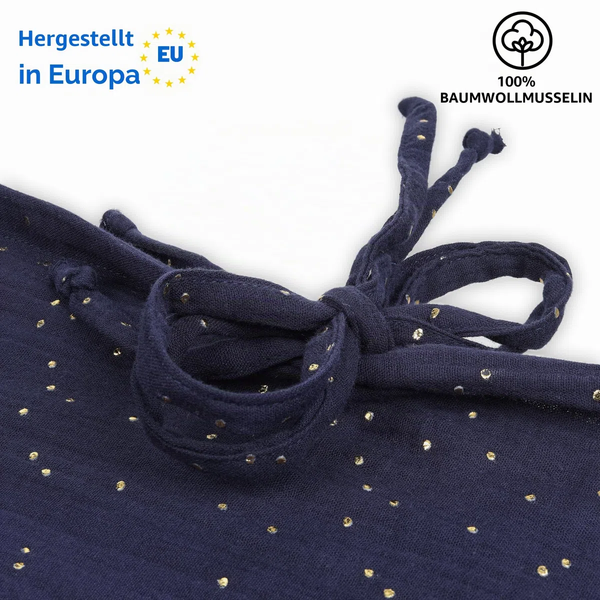 Hausbett Himmel - 100% Baumwolle Betthimmel Hausbett aus Musselin - Bett Vorhang Kinderbett - Himmelbett Vorhänge für 90x200 (Nachtblau/Gold, 97 x 402cm)