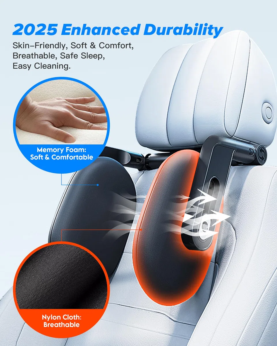 Kopfstütze Auto Kinder 360° Drehbare Reise Autokissen 3 Punkt Verbindung Verstellbare Memory Foam Nackenkissen