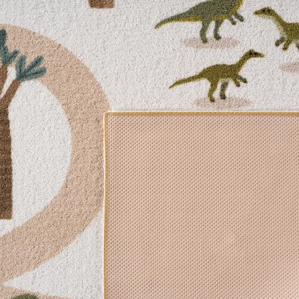 Carpetsale24 Kinderteppich Dinosaurier Spielteppich für Kinderzimmer in Creme Dino Motiv mit Straßen Größe 140x200 cm für großzügige Spielflächen