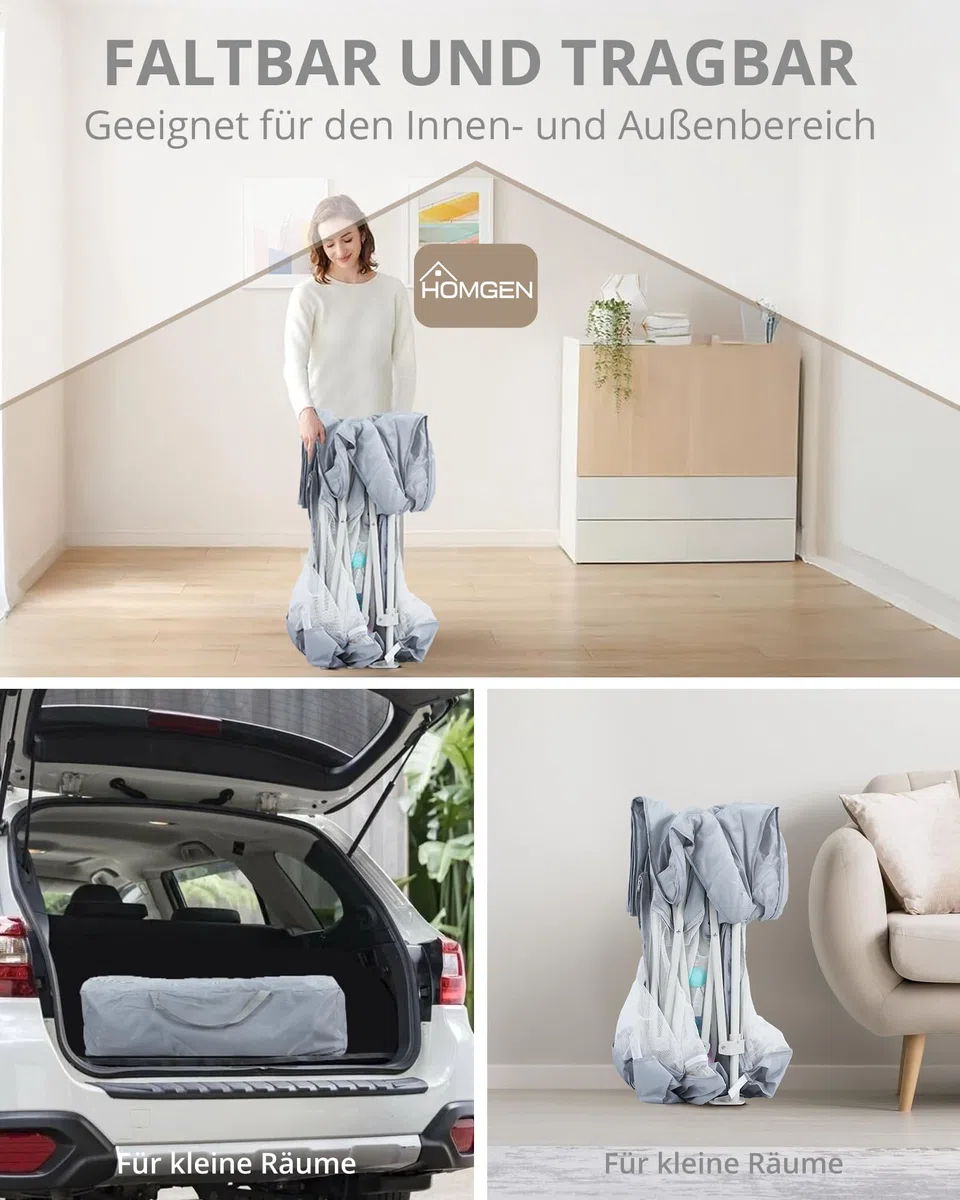 HOMGEN Laufstall Baby 120x120cm Laufgitter Faltbar Klappbares Spielgitter Tragbar Playpen Kinderlaufstall mit Abnehmbarem & Waschbarem Stoff Tasche & Spielzeug 10 Bälle 4 Griffe Für Innen/Außen