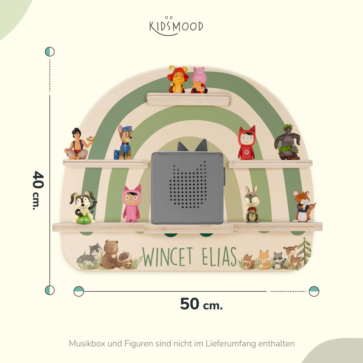 Kidsmood - Tonie Regal personalisiert mit Namen | Kinderzimmer Wandregal inkl. Metallplättchen für Tonie Figuren & Aussparung für Musikbox | Tonieregal für Mädchen & Jungen