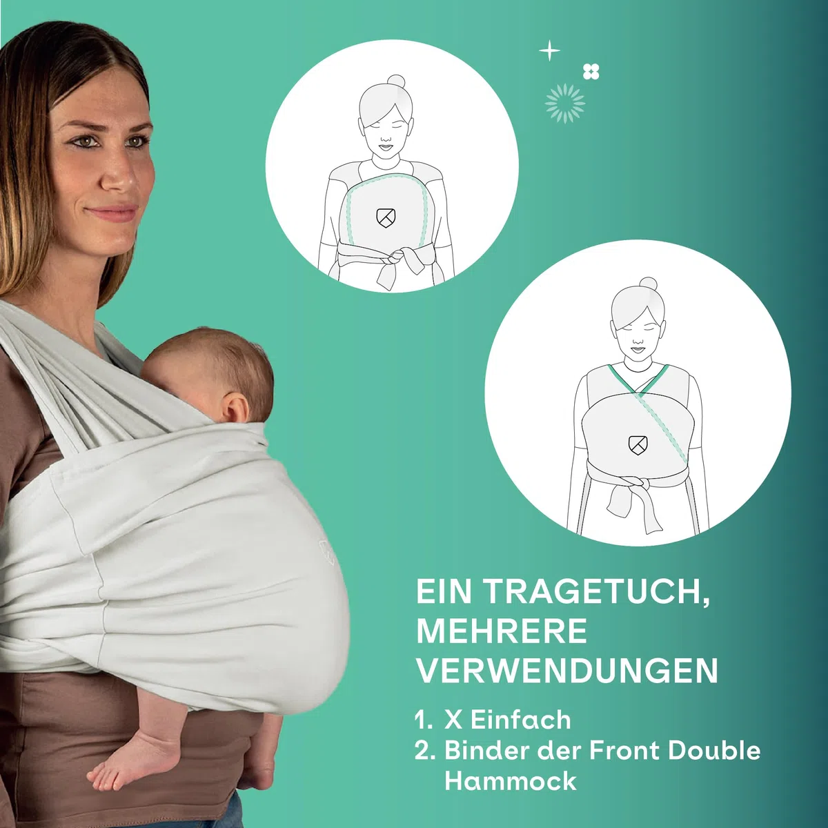 Koala Babycare Babytragetuch - Einfach anzuziehen - Elastisches Tragetuch bis zu 15 kg - Verstellbar und Unisex