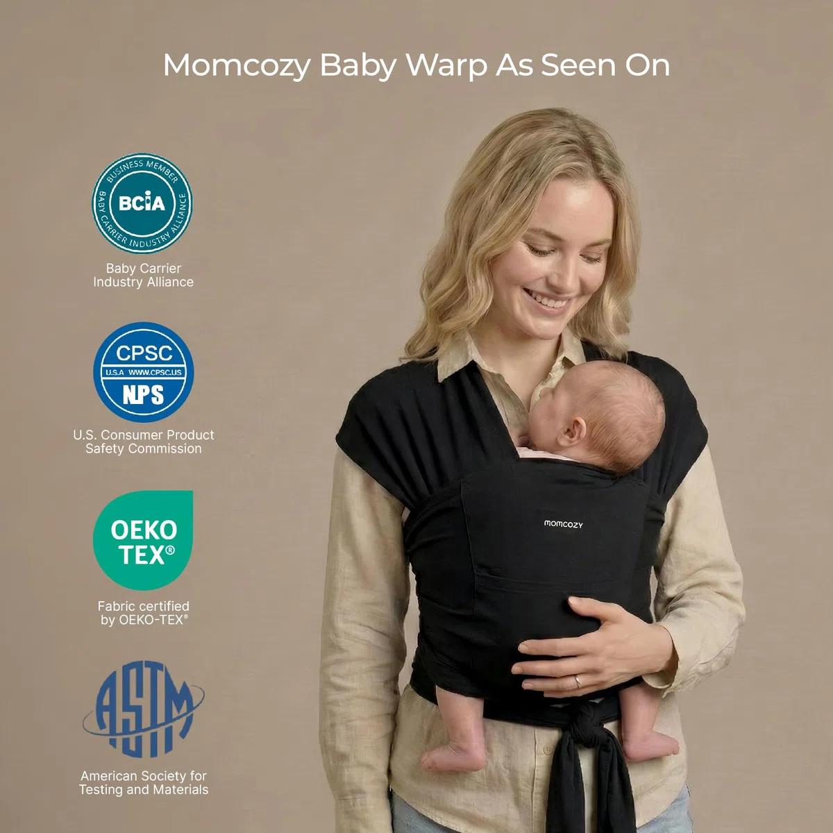 Momcozy Baby Wickeltrage für 3,6-15 kg, leicht zu tragende Babytragetücher von Neugeborene, verstellbare Babytragen für Neugeborene bis Kleinkinder, Schwarz