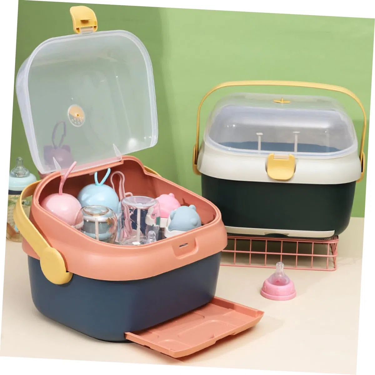 Abaodam Babyflaschen Aufbewahrungsbox mit Deckel aus Pp, 1 Stück | Milchflaschen und Schnuller, Multifunktional, Trocknungsbehälter für Lagerung