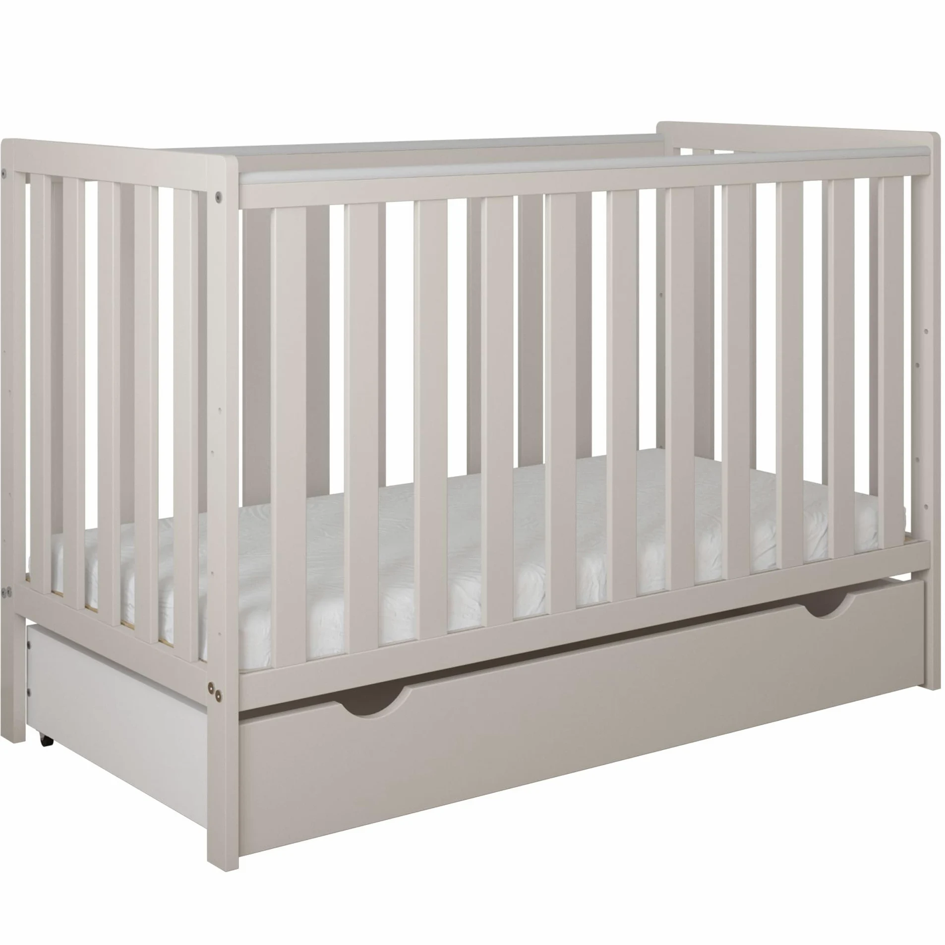 zee Bambi Kaschmir Babybett Set 120x60 cm mit Schublade & Barriere + Wickelkommode LOFT mit Wickeltisch Babyzimmer Möbel Set Kinderbett Umbaubar zum Juniorbett Baby Bed Robustes Gitterbett