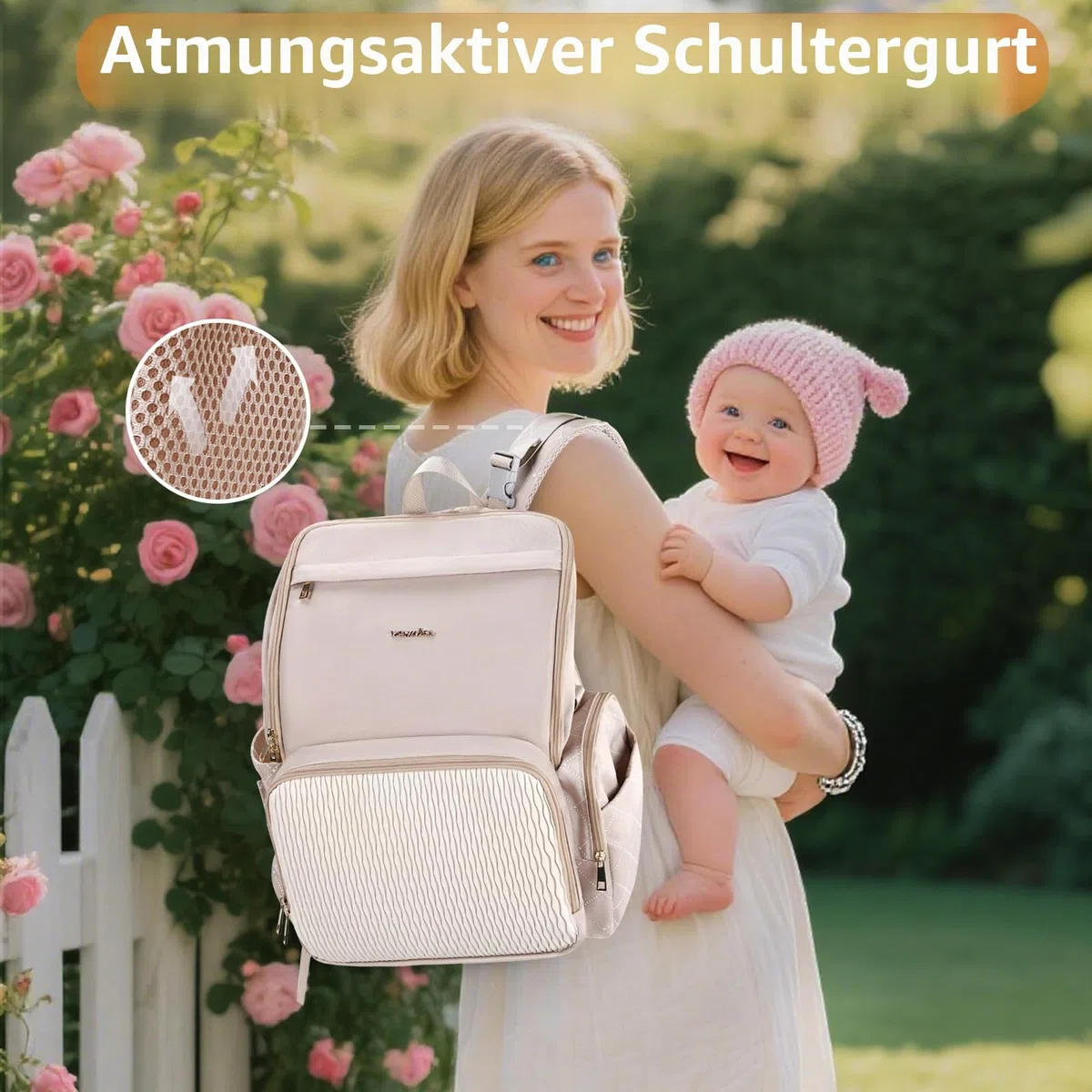 Stilvolle Baby Wickeltasche Großer Wickelrucksack mit Multifunktions – mit Wickelauflage, abnehmbarem Schnullerhalter, Kinderwagengurten - für Mama und Papa