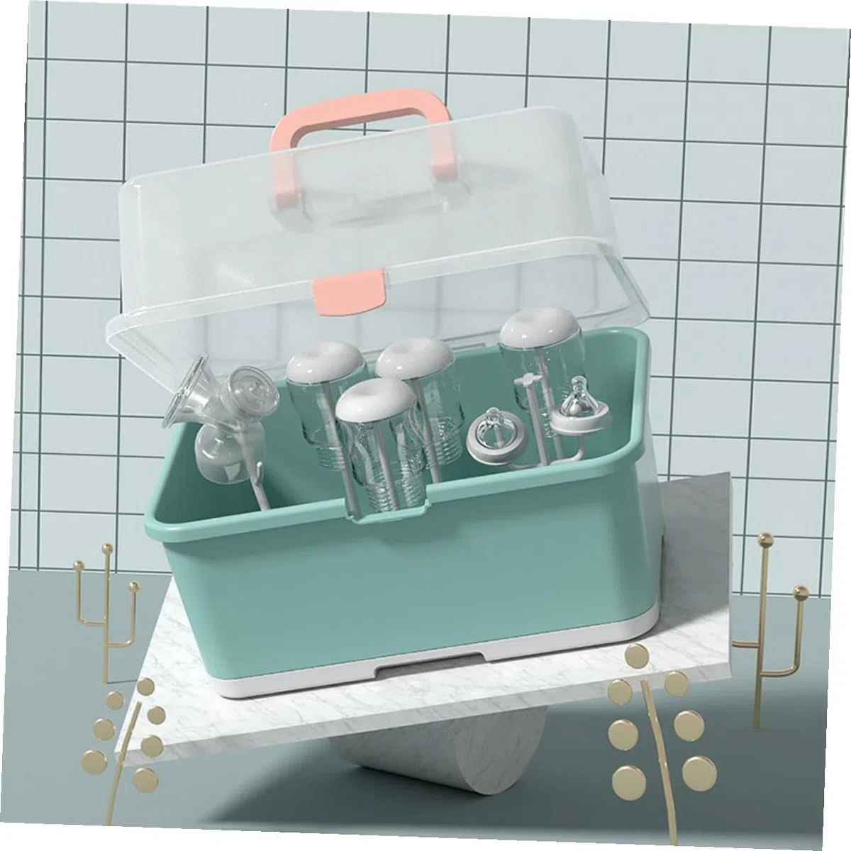 Babyflaschen Trockenbox mit Deckel Organizer für Babyflaschen und Babybesteck Freier Aufbewahrungsbehälter mit Abtropfschale für Küche und Stillzubehör