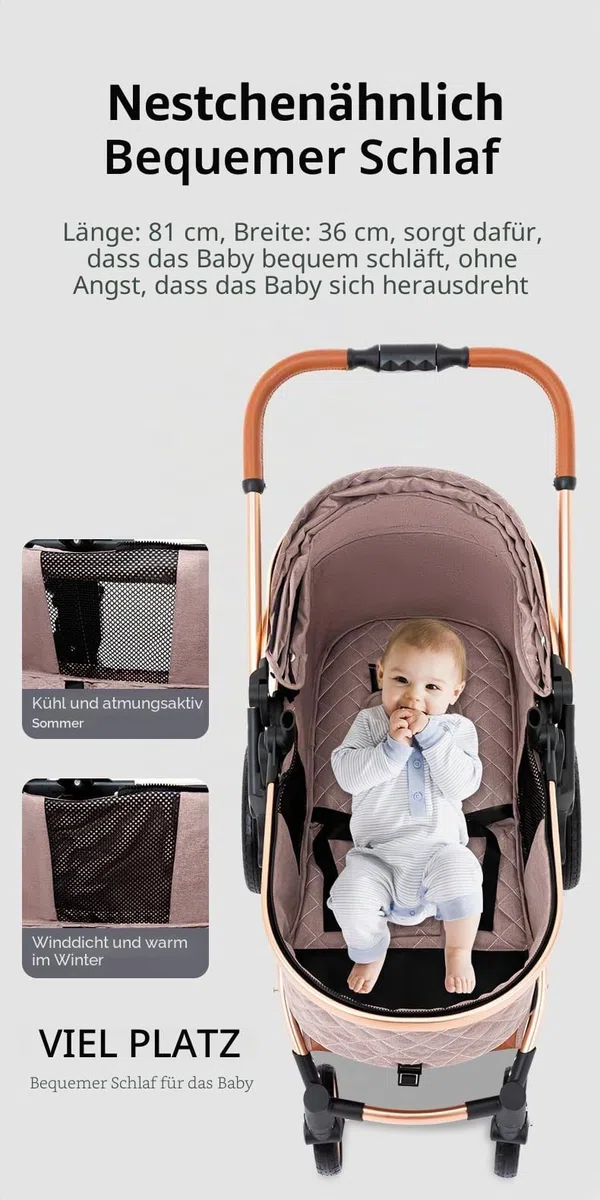 YAZOCO kinderwagen 3 in 1, Zusammenklappbar kinderwagen mit Wickeltasche,Komplettset Becherhalter,Moskitonetz, Fußabdeckung,Sitzzubehör (4 grau)
